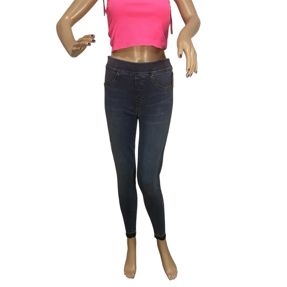 SPANX Distressed Denim Leggings Ankle Stretch Medium Wash Blue Size Small NWT - Picture 1 of 12